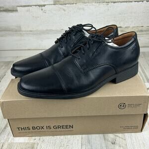 Clarks Tilden Cap mens 9 M Black Leather loafer lace up oxford dress shoe work